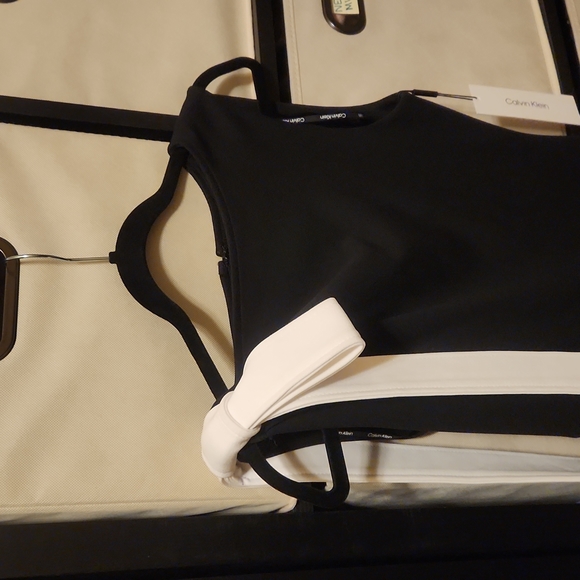 Calvin Klein Sleeveless Tie Shoulder Asymmetric Neck Side Slit Sheath Dress ♥ - Picture 3 of 7